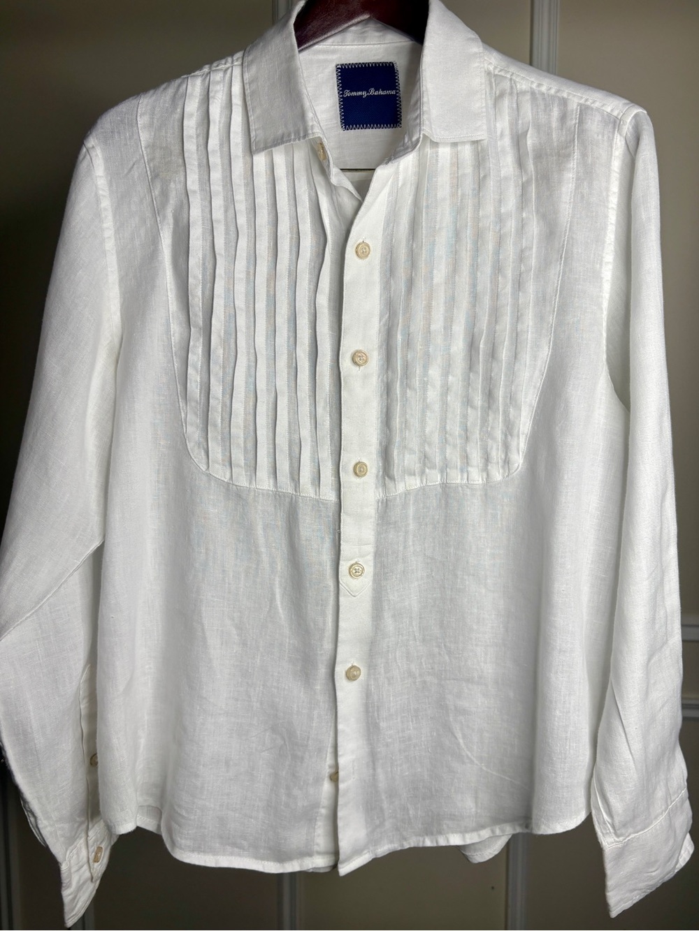 Tommy Bahama White Linen Pintuck Dress Shirt